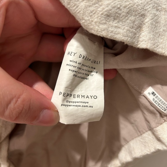 Peppermayo linen oatmeal beige Cream off shoulder Women's Top - Picture 9 of 10